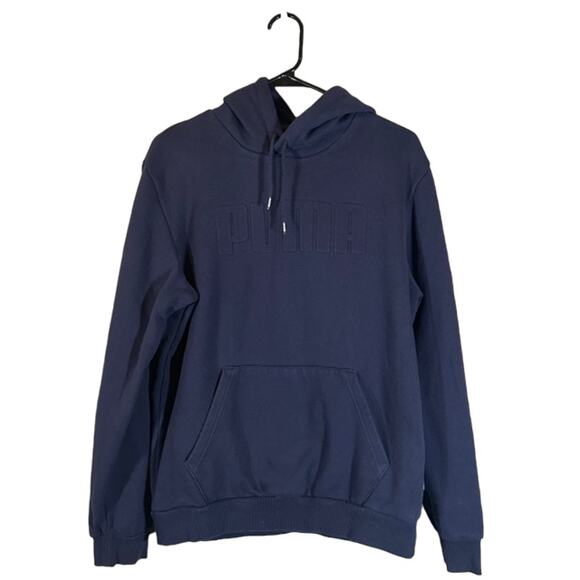 Puma Navy Blue Hooded Long Sleeve Cotton Blend Pullover Sweatshirt Men Sz M - Picture 1 of 8